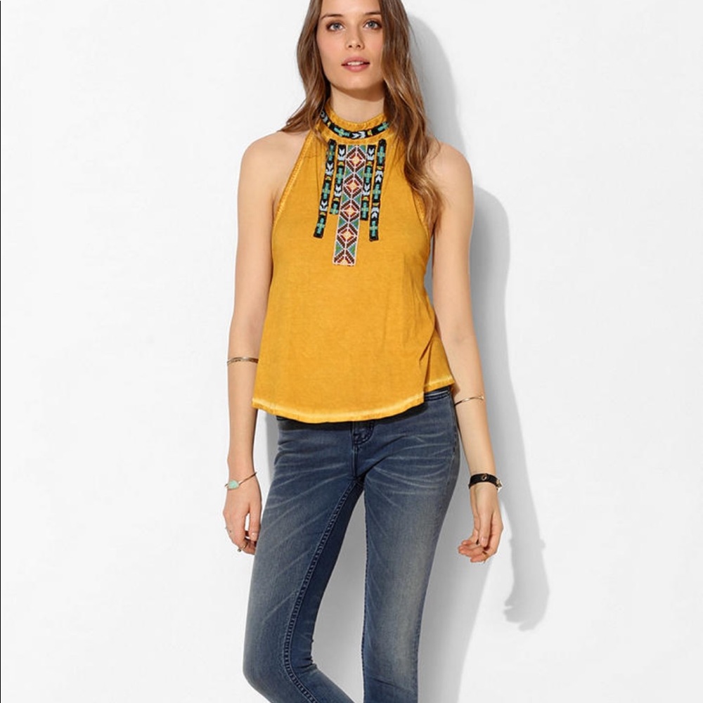 NWT Urban Outfitters Yellow Burnout Beaded Top SzS